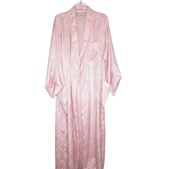 Christian Dior Vintage 80's Pastel Pink Satin Robe Polka Dot Hash Mark Print L - Picture 1 of 12